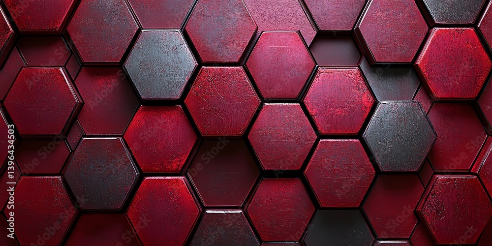 Geometric Hexagon Pattern in Shades of Red and Black for Design