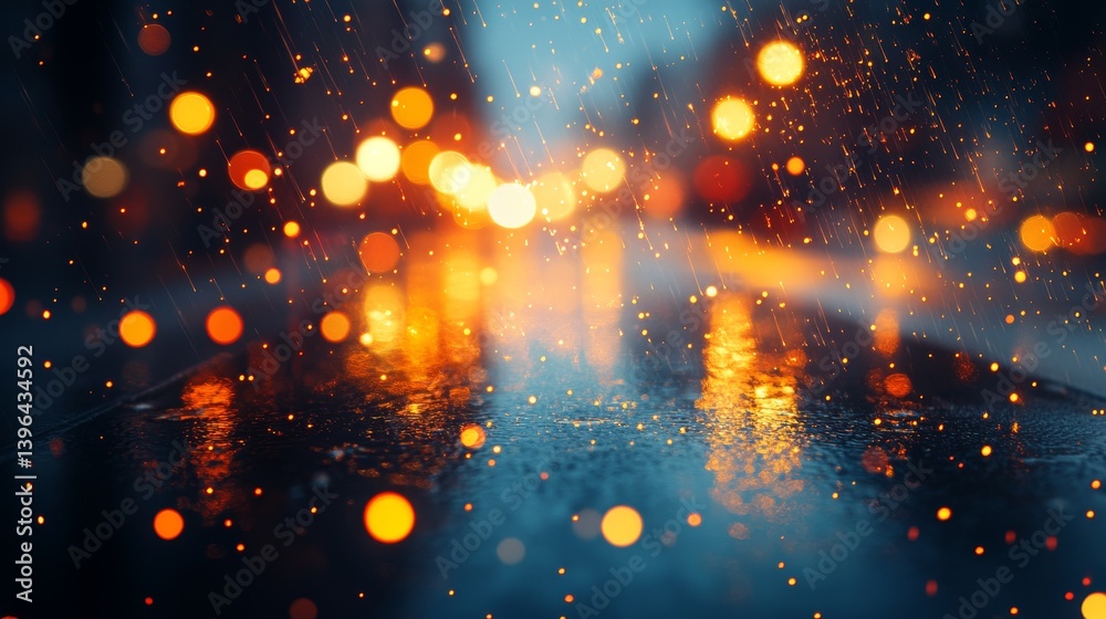 Obraz premium Rainy Night Cityscape: Blurry Lights and Wet Asphalt