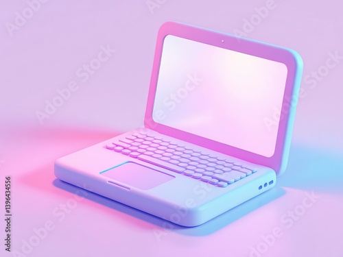 Futuristic Laptop with Glowing Screen in Neon Lighting 3D Render