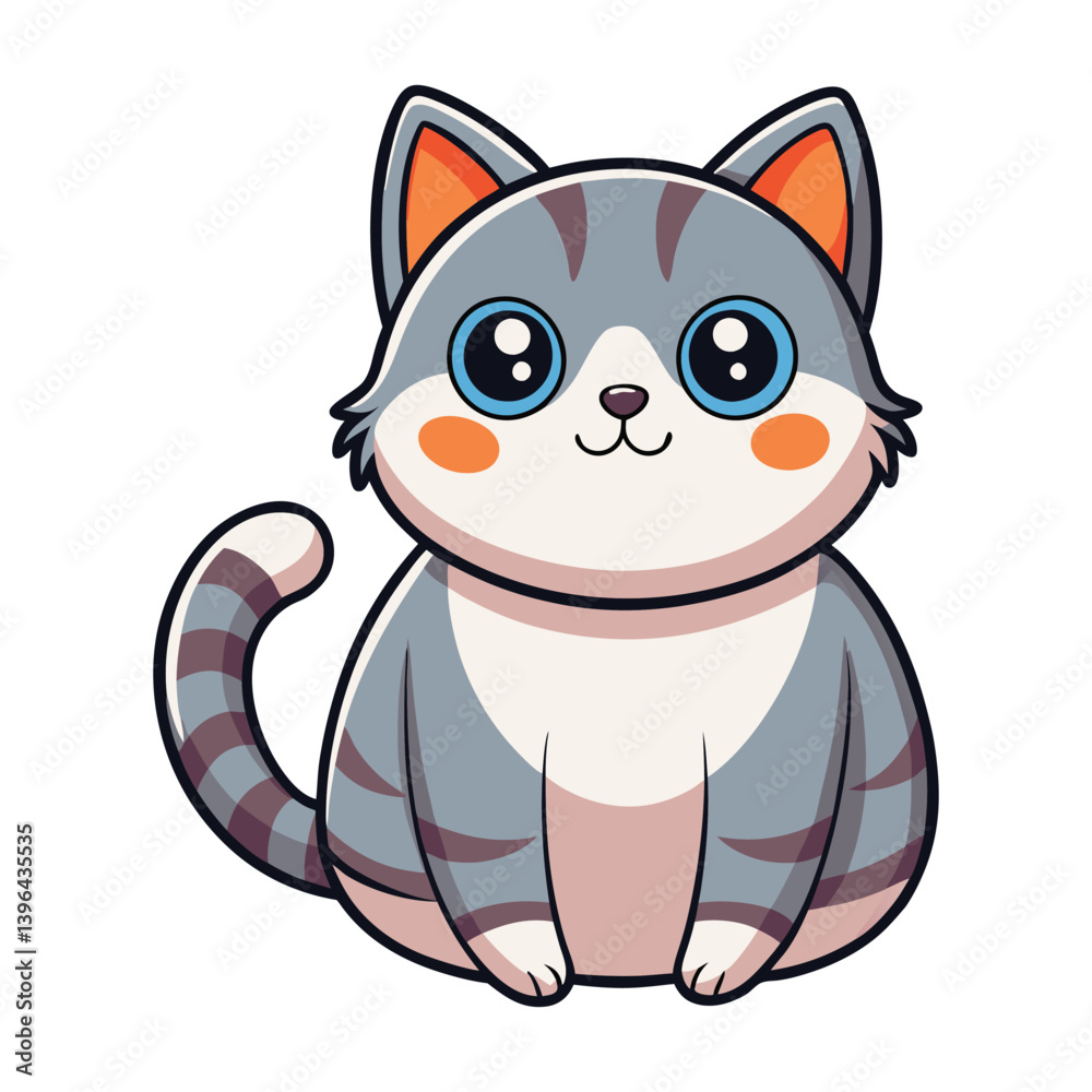 Fototapeta premium Cute cartoon kitten, a happy feline pet illustration