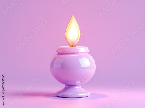 Minimalist Pastel Candle or Oil Lamp with Bright Flame 3D Render