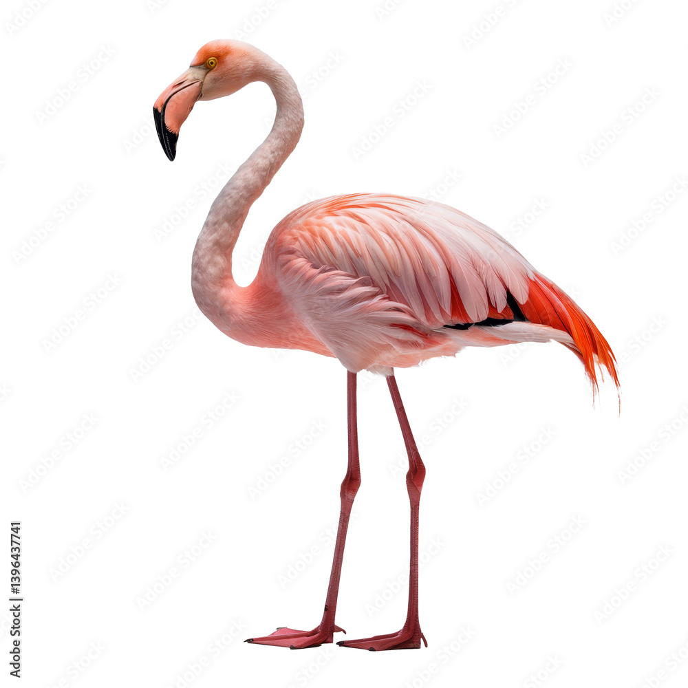 Fototapeta premium pink flamingo standing isolated on white background