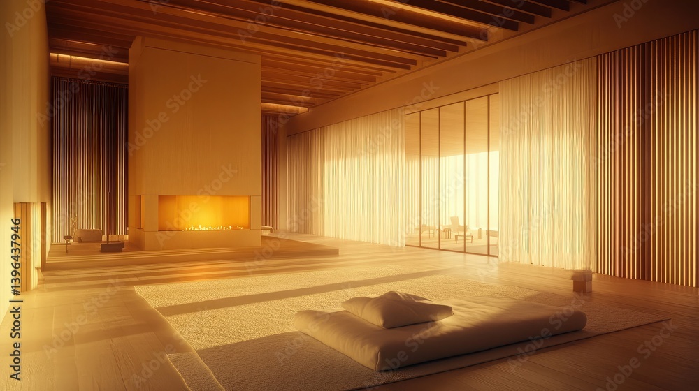 Fototapeta premium Elevated interior mood with thick white rug and soft shadows cast by light wooden box