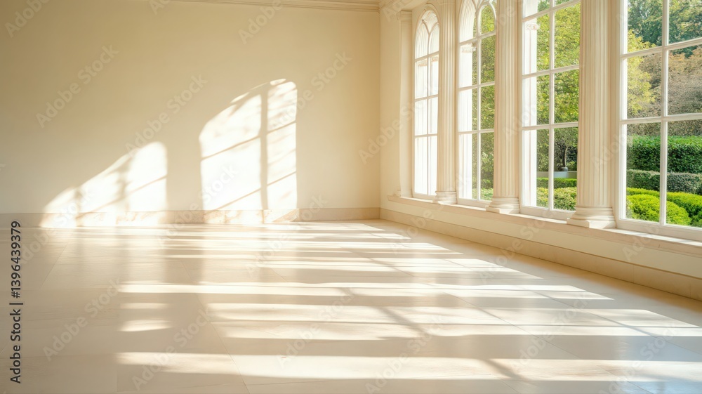 Obraz premium Bright Room with Sunlight Streaming Through Large Windows