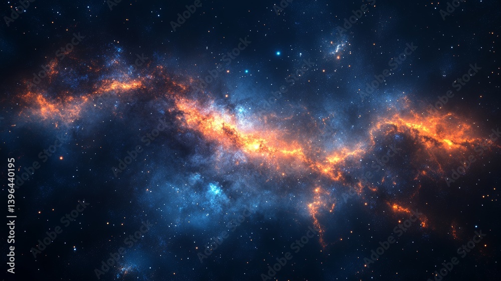 Fototapeta premium Cosmic Nebula: A Celestial Tapestry of Orange and Blue