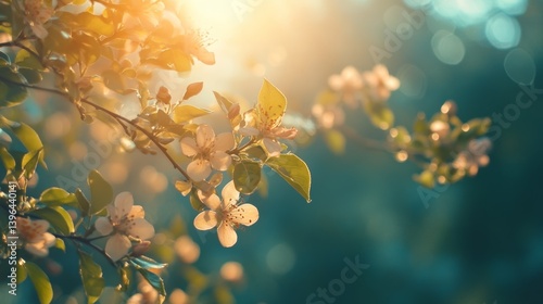 Spring Blossoms in Sunlight: A Serene Garden Scene