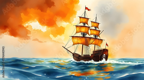 Sailing Shadows: Pirate Ship in the Storm