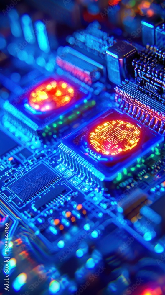 Obraz premium Illuminated circuit board complex tech