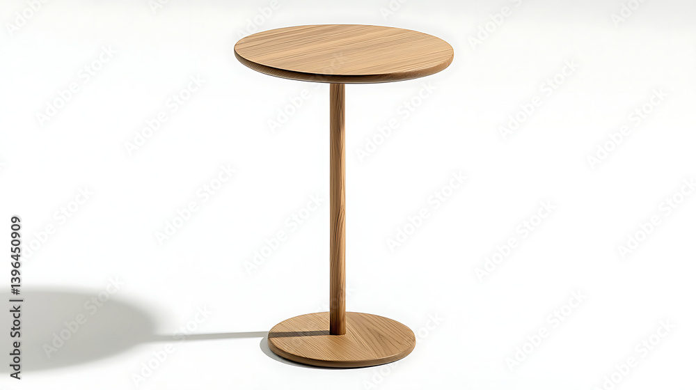 A wooden table with a round top and a wooden pole A wooden table with a round top and a wooden pole