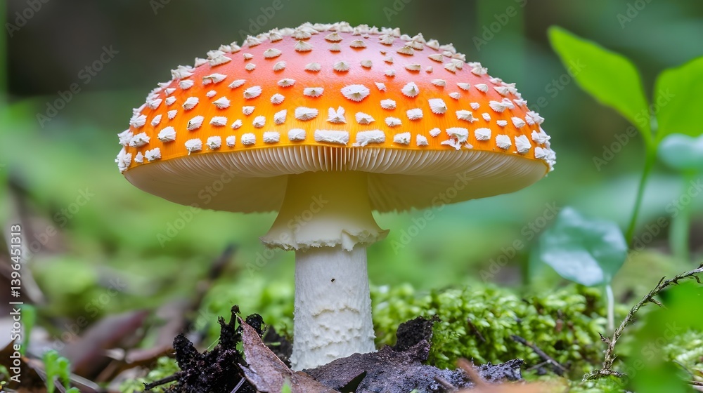 Fototapeta premium Cute Little Mushroom with White Dots on Its Bright Orange Cap