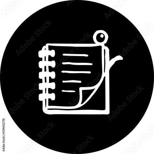 Black circular backdrop featuring a notepad graphic symbolizing ideas and reminders