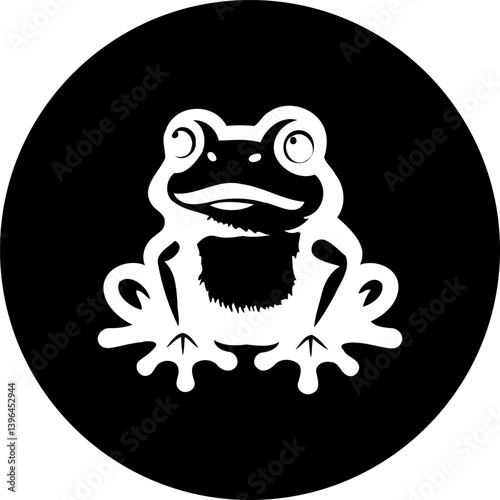 Stylized Frog Silhouette on Black Backdrop Circular Emblem Illustration