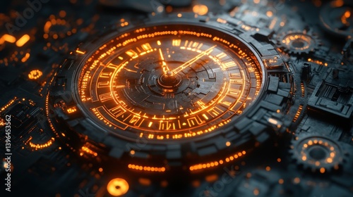 Wallpaper Mural Futuristic Clockwork Mechanism: A Glowing Cyberpunk Timepiece Torontodigital.ca