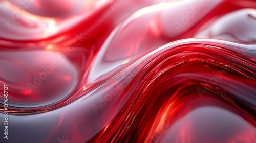 Abstract Red Wave Background with Shiny Flowing Liquid Surface Texture