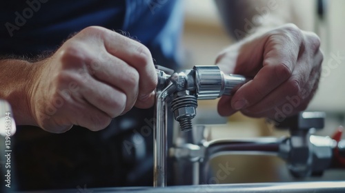 Wallpaper Mural A plumber tightening a pipe joint with a wrench. Featuring expertise and focus Torontodigital.ca