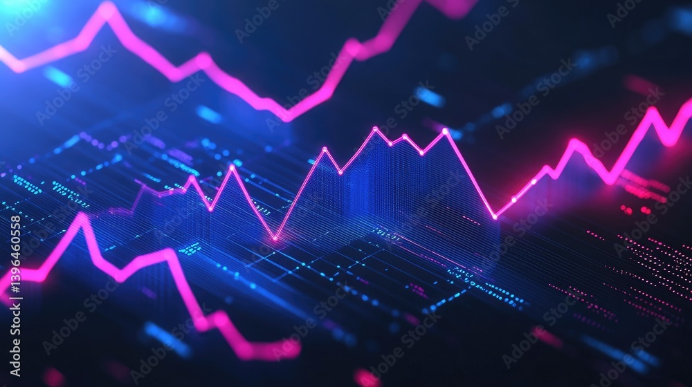 Abstract background with glowing arrows and financial line chart trends