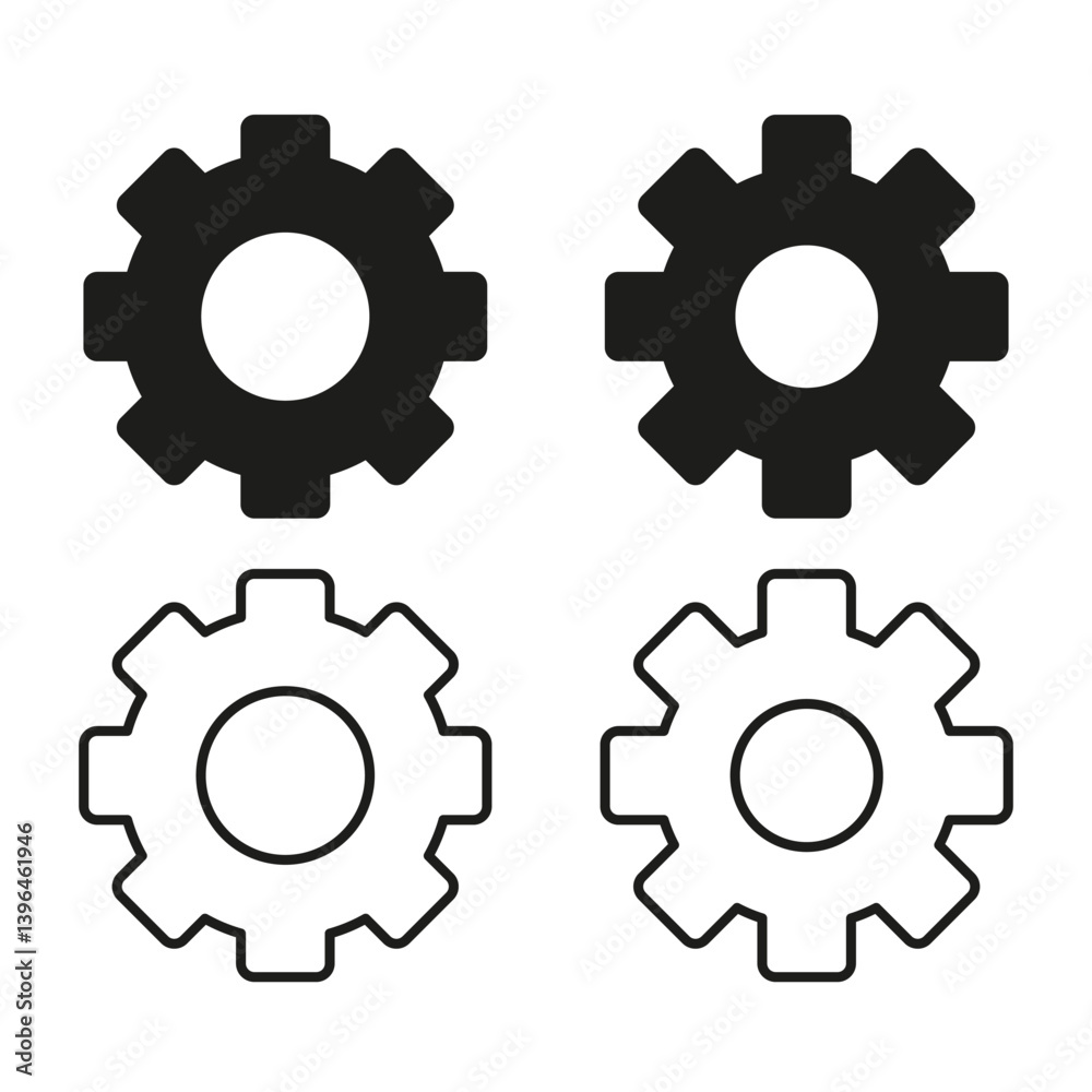 Gear icon vector. Settings shape symbol. Black white cogs. Simple mechanical concept. Gear icon vector. Settings shape symbol. Black white cogs. Simple mechanical concept.