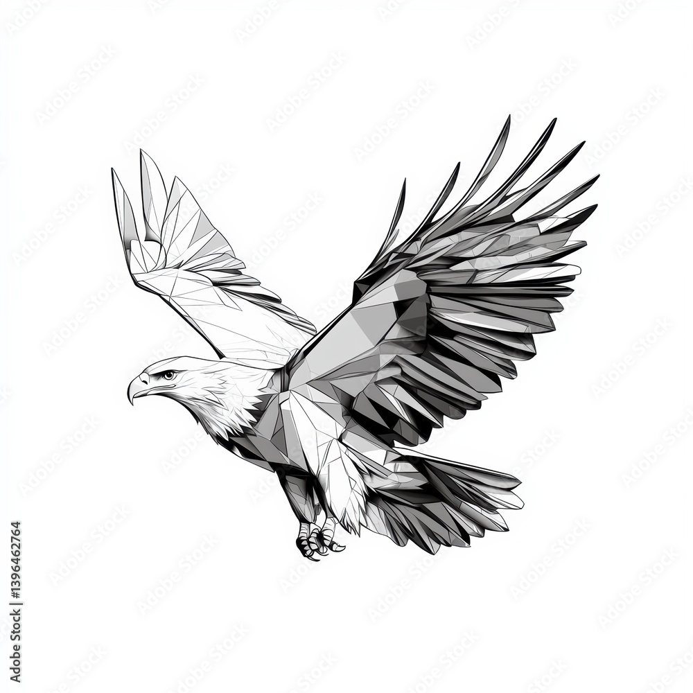 Obraz premium Eagle soaring high with impressive geometric wings in minimalist black and white design