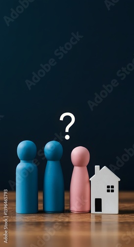 Obraz na płótnie Property acquired separately before marriage.wooden figurines, Shared housing.Purchase or rent. Division of property in divorce, blue and pink figures, Housing issues for couples and young families. w salonie
