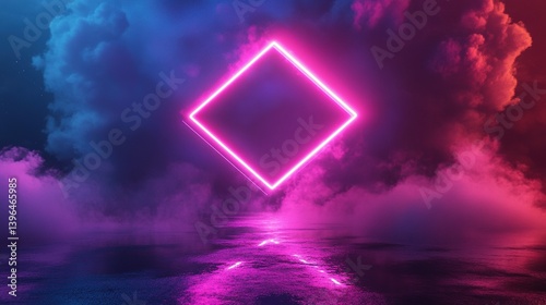 Wallpaper Mural A vibrant neon pink diamond-shaped frame against a backdrop of swirling smoke and vibrant colors. Torontodigital.ca