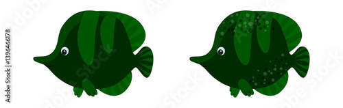 Vector ocean fish of Chaetodon Triangulum / Butterfly fish in green color