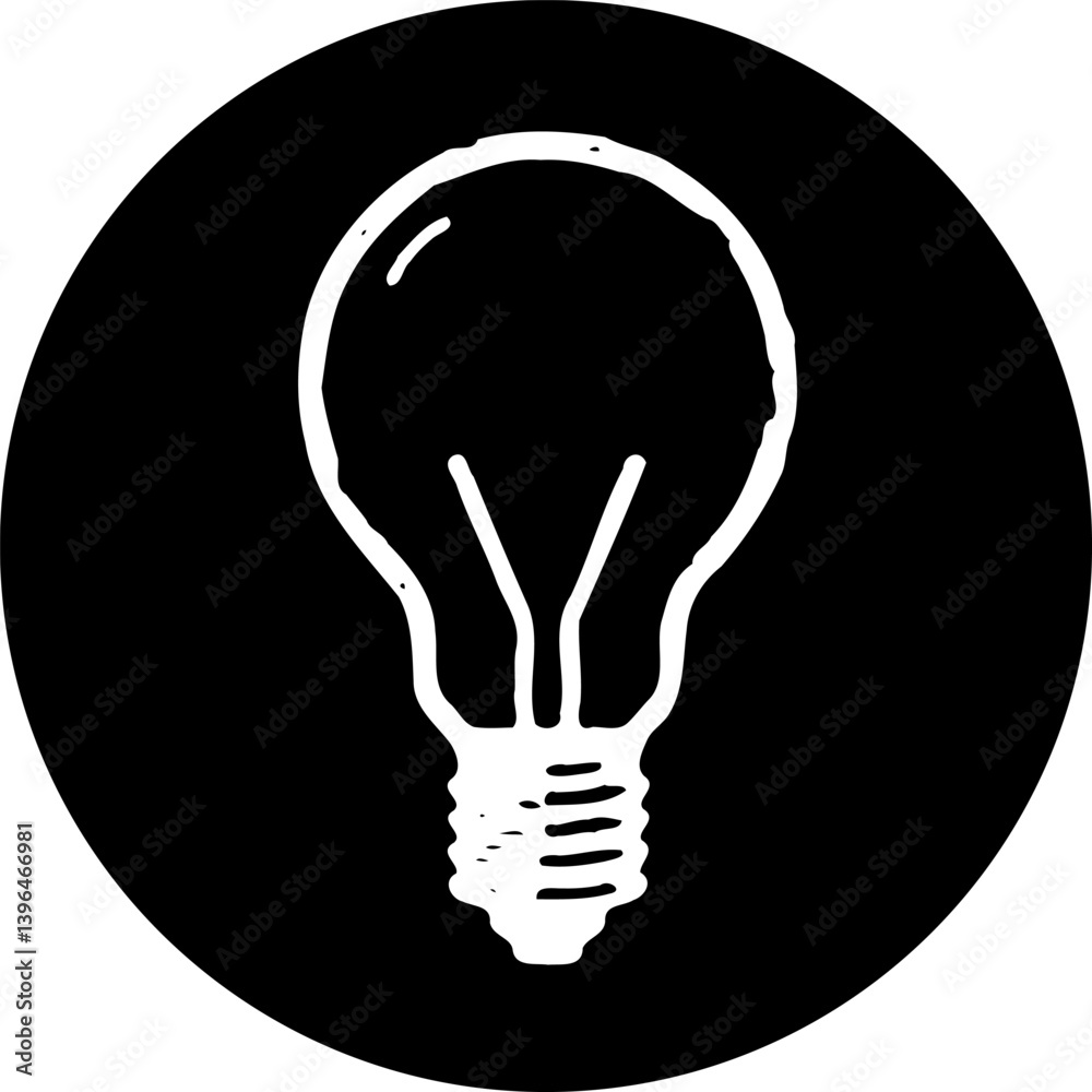 Illuminating thought: A minimalist light bulb icon in stark black and white circle Illuminating thought: A minimalist light bulb icon in stark black and white circle