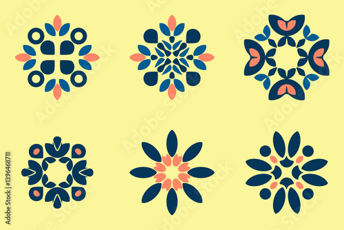 Vector illustration. Calm and elegant artwork with blooming flowers in bright, elegant, classic, and delicate shades. Traditional design patterns for tiles, fabric, backgrounds, carpets, wallpapers.