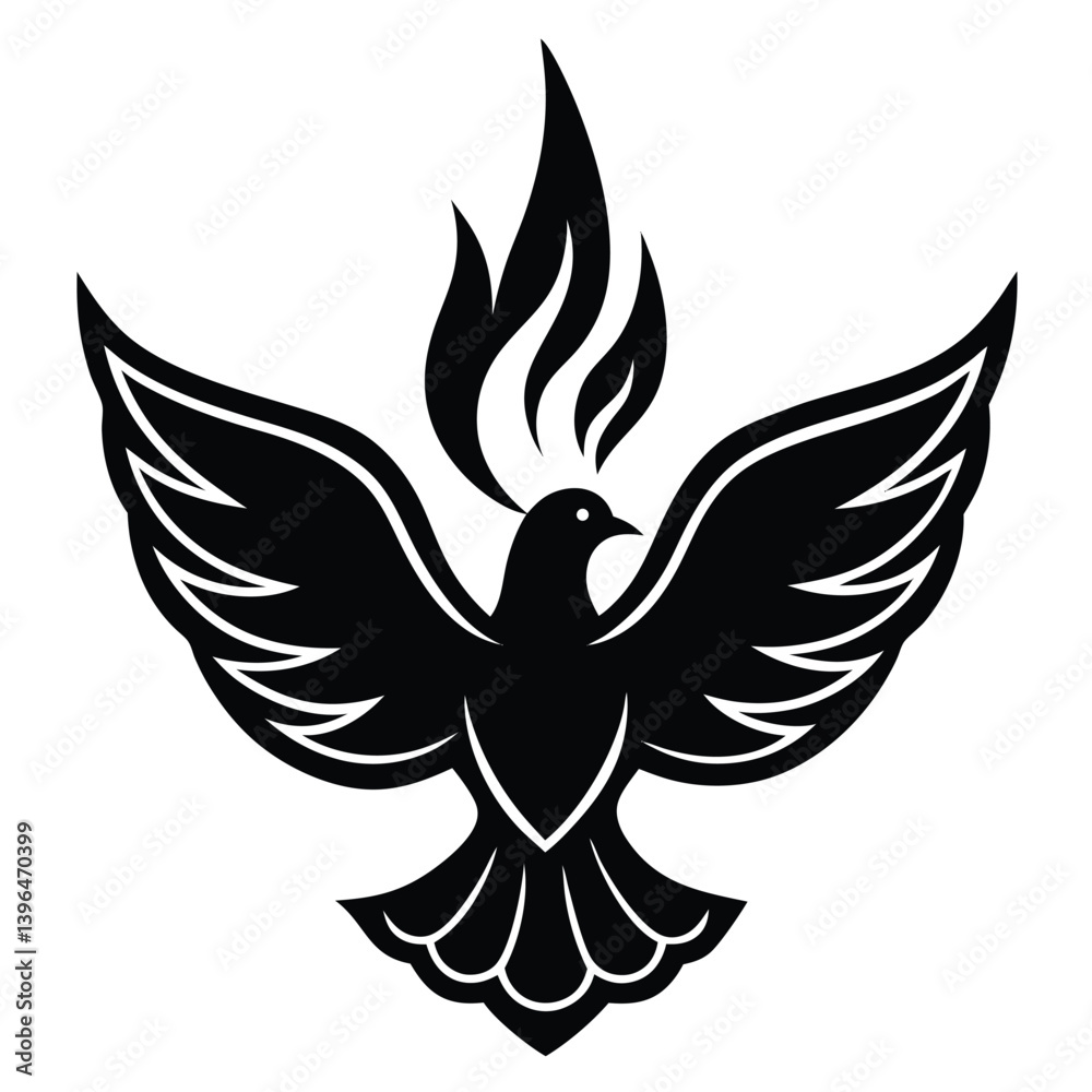 Fototapeta premium line art dove with holy flames