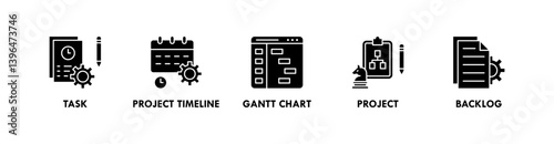 Project Management banner web icon vector illustration concept with icon of task, project timeline, gantt chart, project, and backlog