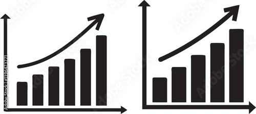 Simple Bar Graphs Show Positive Growth Trends, icons, silhouette, vector illustration
