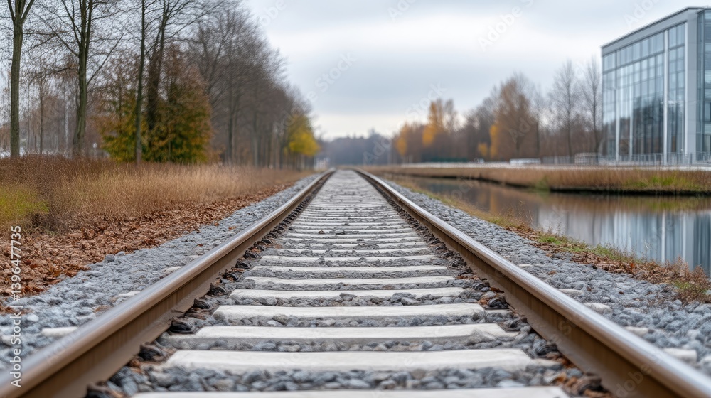 Fototapeta premium Railroad tracks stretching into the distance