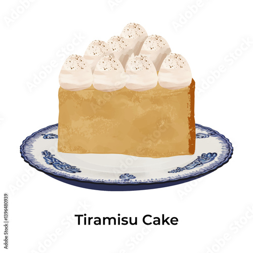 Bright and colorful illustration of a birthday cake slice with layers of frosting and sprinkles Tiramisu Cake