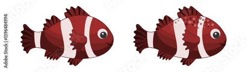 Vector ocean fish set of reddish clown fish 