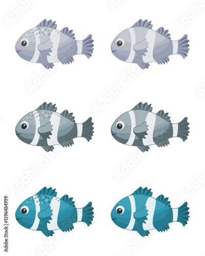 Vector ocean fish set in blue gray theme