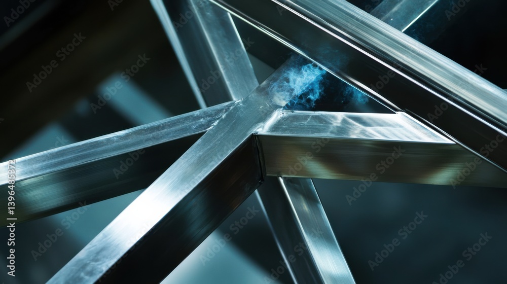 Obraz premium A welder performing welding on a steel frame. Featuring skill and attention to detail