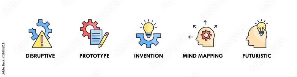 Innovation banner web icon vector illustration concept with icon of disruptive, prototype, invention, mind mapping, and futuristic Innovation banner web icon vector illustration concept with icon of disruptive, prototype, invention, mind mapping, and futuristic