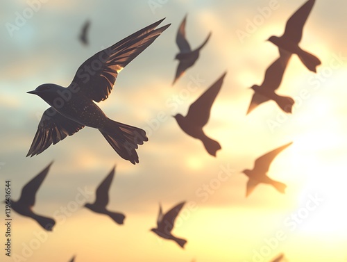 Birds Flying Sunset Sky