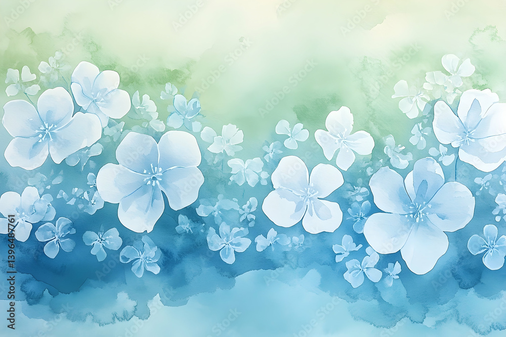 Delicate pastel blue flowers on a soft watercolor background. Delicate pastel blue flowers on a soft watercolor background.