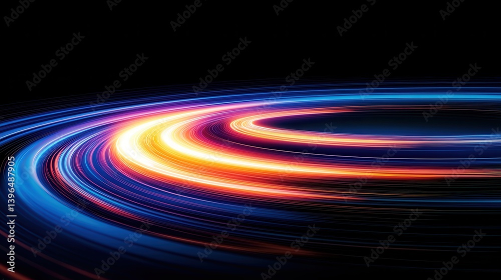 Fototapeta premium Vibrant swirling light patterns create dynamic motion against a dark background