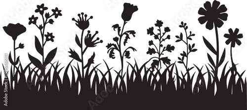 grass with flowers silhouette design vector art illustration