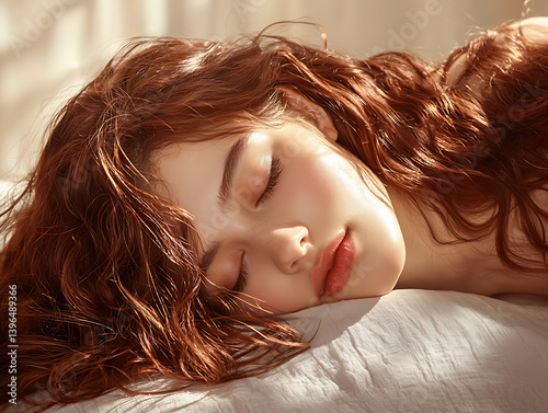 Relaxing moment of a young woman bedroom portrait photography soft light intimate view beauty and serenity