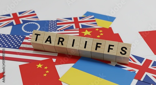 Global Trade Tensions: Tariffs and International Flag Representations Concept