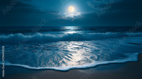 moon, night, sea, sky, water, ocean, full, blue, clouds, moonlight, space, planet, nature, dark, landscape, fantasy, light, reflection, horizon, beach, abstract, lake, star, cloud, waves