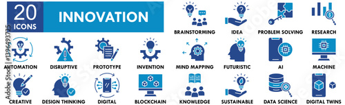 Innovation icon collection set. Containing design technology, business, digital, future, data