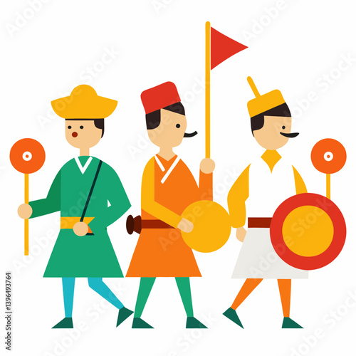 Graphic of a Seollal parade with traditional musical instruments