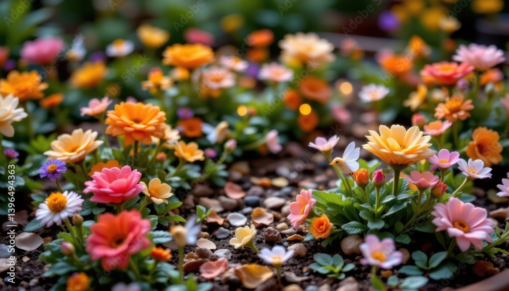 Whimsical Fairy Garden An enchanting arrangement of flowers with fairy lights twinkling among the petals, creating a magical atmosphere. Whimsical Fairy Garden An enchanting arrangement of flowers with fairy lights twinkling among the petals, creating a magical atmosphere.