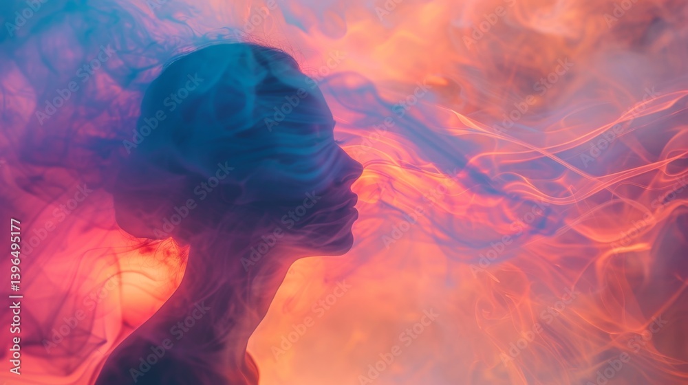 Ethereal energy flows through a luminous silhouette in a cosmic aura at dusk