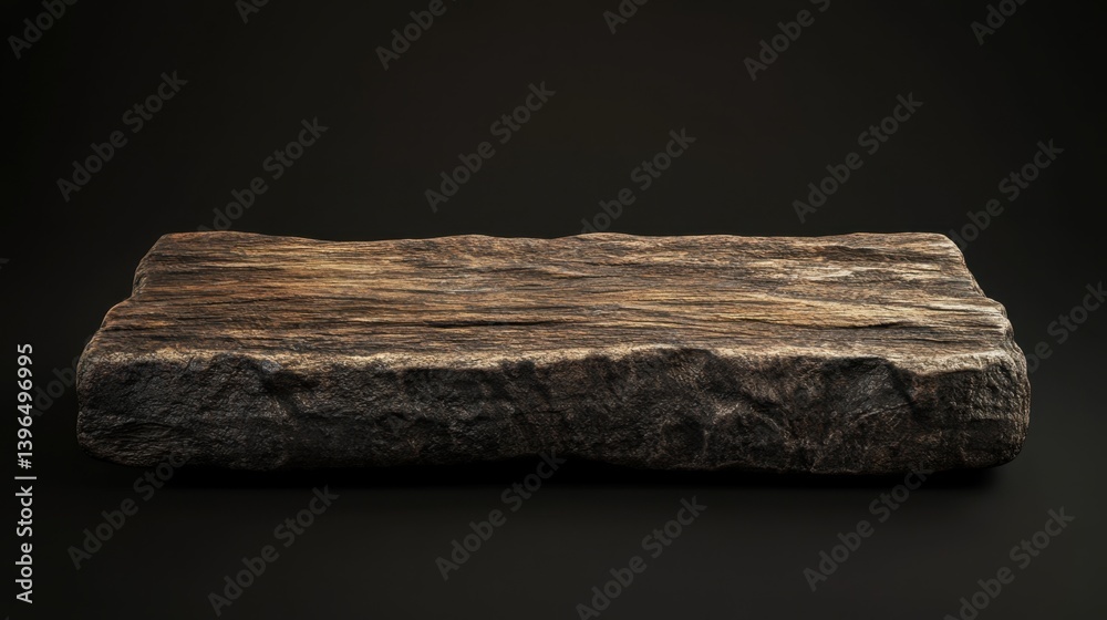 Fototapeta premium A textured, rectangular stone platform isolated on a black background, resembling a display base or pedestal