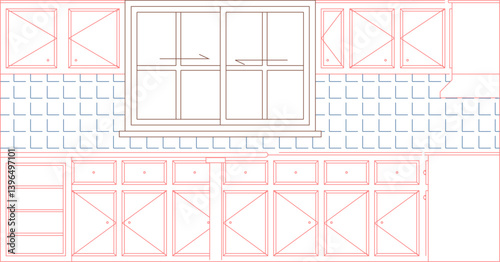 silhouette design vector illustration sketch drawing furniture interior kitchen set modern kitchen 