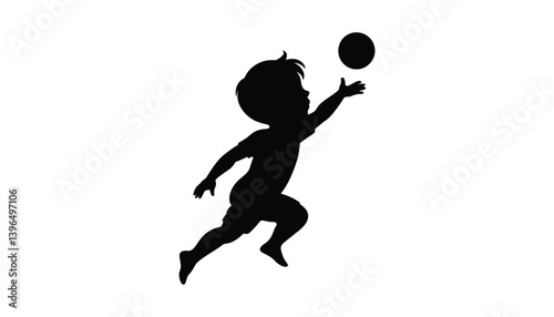 Silhouette of a Child Playing with a Ball.